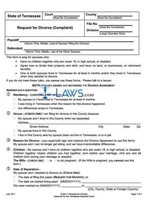 document agreement divorce Form Forms    1 Laws.com for Tennessee Request   Divorce