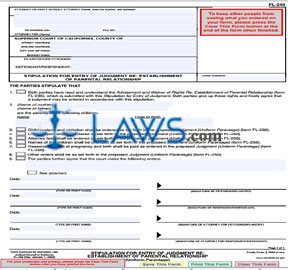 Stipulation for Entry of Judgment Re: Establishment of Parental Relationship (Uniform Parentage)