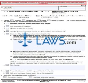 Application or Response to Application for Separate Trial (Family Law)