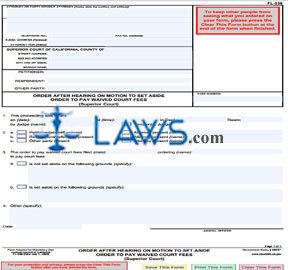 Order After HEaring on Motion to Set Aside Order to Pay Waived Court Fees (Superior Court)
