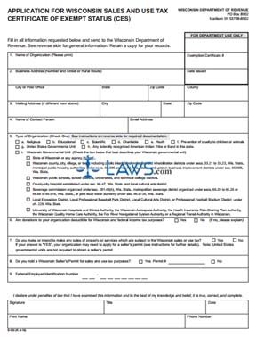 Form S-103 Application for Wisconsin Sales and Use Tax Certificate of Exempt Status