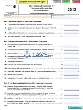 Form Schedle 4I Wisconsin Adjustments for Insurance Companies