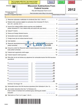 Form Schedule W Wisconsin Subtractions From Federal Income