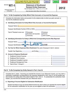 Form RT-1 Statement of Disallowed Related Entity Expenses
