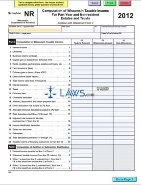 Form Schedule NR Computation of Wisconsin Taxable Income For Part-Year and Nonresident Estates and Trusts