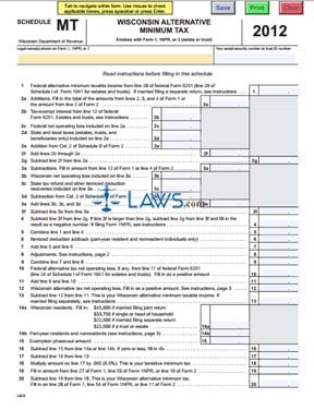Form Schedule MT Wisconsin Alternative Minimum Tax