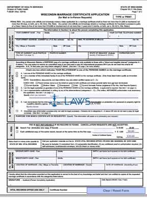Form F05281 Wisconsin Marriage Certificate Application