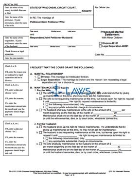 Form FA-4152 Proposed Marital Settlement