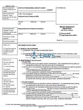 Form FA-4150 Marital Settlement Agreement