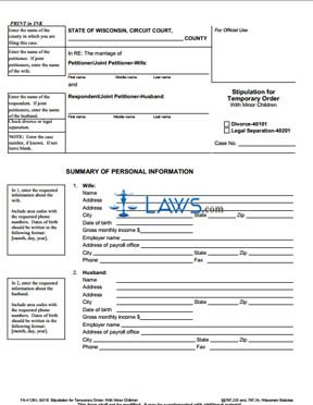 Form FA-4126 Stipulation for Temporary Order With Minor Children