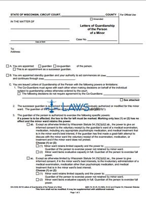 Form GN-3340 Letters of Guardianship of the Person of a Minor