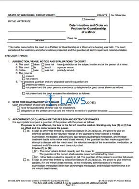 Form GN-3330 Determination and Order on Petition for Guardianship of a Minor