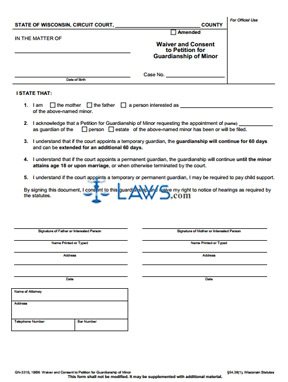 Form GN-3310 Waiver and Consent to Petition for Guardianship of Minor