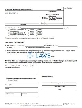 Form GN-3300 Order and Notice of Hearing Petition for Guardianship of Minor