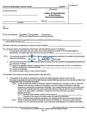 Form GN-3200 Letters of Guardianship of the Person Due to Incompetency