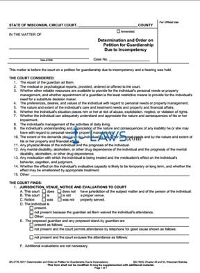 Form GN-3170 Determination and Order on Petition for Guardianship Due to Incompetency