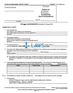 Form GN-3100 Petition for Temporary or Permanent Guardianship Due to Incompetency