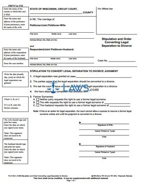 Form FA-4162 Stipulation and Order Converting Legal Separation to Divorce