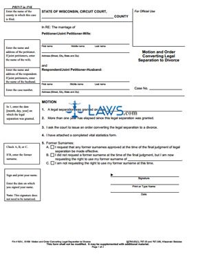 Form FA-4163 Motion and Order Converting Legal Separation to Divorce