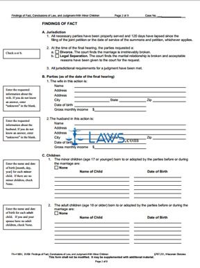 Form FA-4160 Findings of Fact, Conclusions of Law and Judgment with Minor Children