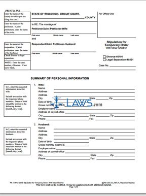 Form FA-4126 Stipulation for Temporary Order With Minor Children