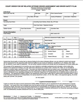 Form MV3632 Court Order for Intoxicated Driver assessment and Driver Safety Plan