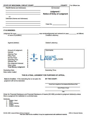 Form SC-502 Judgment/Notice of Entry of Judgment