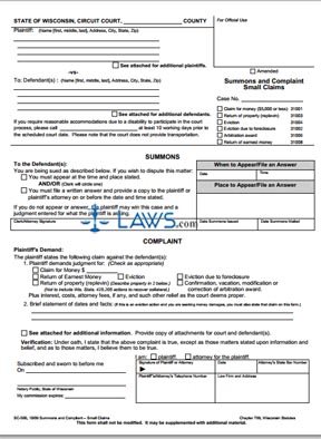 Form SC-500 Summons and Compliant (Small Claims)