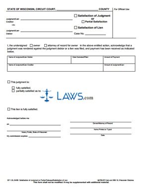 Form GF-129 Satisfaction of Judgment or Partial Release / Satisfaction of Lien
