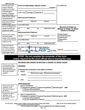 Form FA-4175V Decision & Order on Motion or Order to Show Cause to Change (Legal Custody / Physical Custody / Child Support / Maintenance / Other)