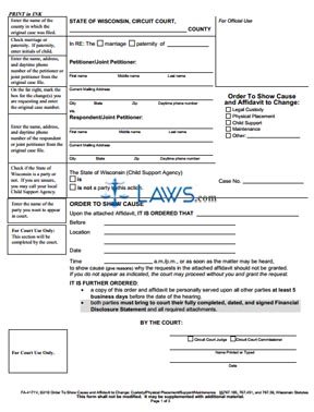 Form FA-4171V Order to Show Cause and Affidavit to Change (Custody / Physical Placement / Support / Maintenance)