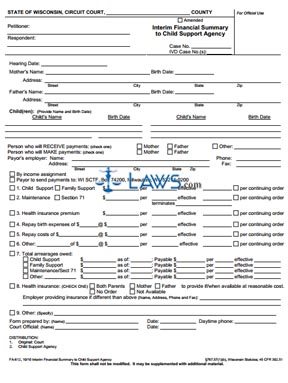 Form FA-612 Interim Financial Summary to Child Support Agency