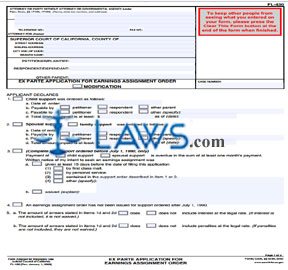 Ex Parte Application for Earnings Assignment Order