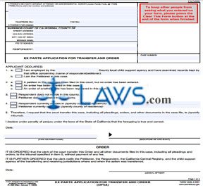 Ex Parte Application for Transfer and Order (UIFSA)
