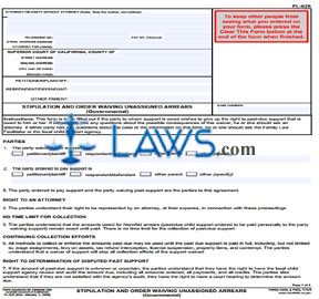 Stipulation and Order Waiving Unassigned Arrears (Governmental)