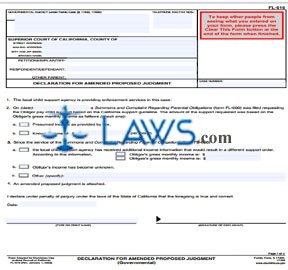 Declaration for Amended Proposed Judgment (Governmental)