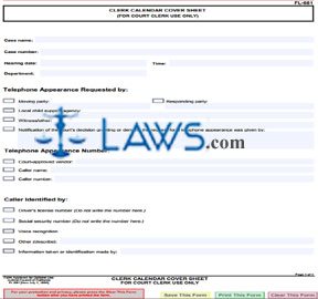 Clerk Calendar Cover Sheet (For Court Clerk Use Only)