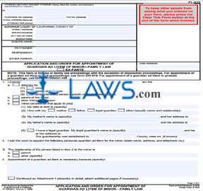 Application and Order for Appointment of Guardian Ad Litem of Minor - Family Law