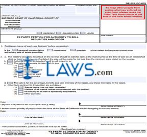 Ex Parte Petition for Authority to Sell Securities and Order [same as GC-070]