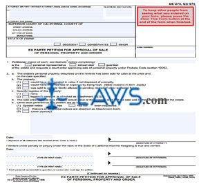 Ex Parte Petition for Approval of Sale of Personal Property and Order [same as GC-075]