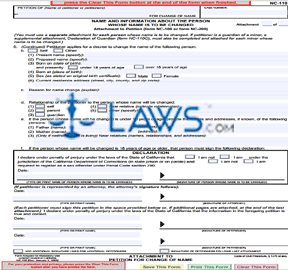 Form CA NC-110 Attachment To Petition For Change Of Name 