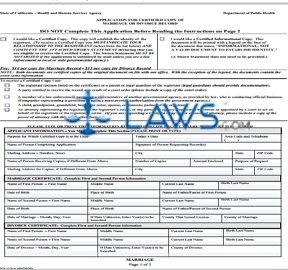 Form CA Application For Certified Copy Of Marriage Or Divorce Record 