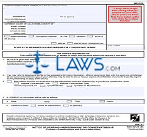 Form GC020 Notice of Hearing - Guardianship or Conservatorship