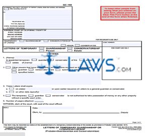 Form GC150 Letters of Temporary Guardianship