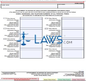 Form ICWA030A Attachment to Notice of Child Custody Proceeding for Indian Child