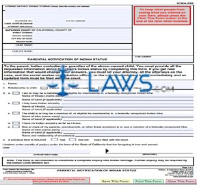 Form ICWA020 Parental Notification of Indian Status