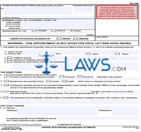 Form GC240 Order Appointing Guardian of Minor(s)