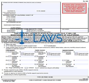 Form FL-191 Child Support Case Registry Form 