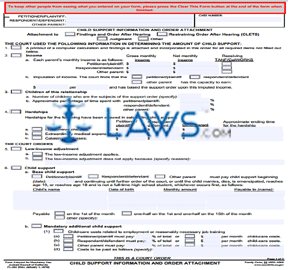 Form FL-342 Child Support Information and Order Attachment 