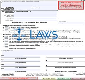 Form FL-130 Appearance, Stipulations, and Waivers
